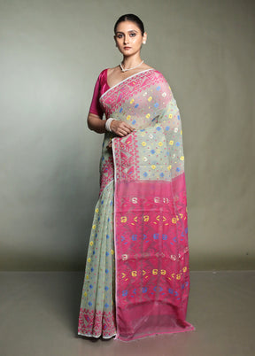 Pink Tant Jamdani Saree Without Blouse Piece