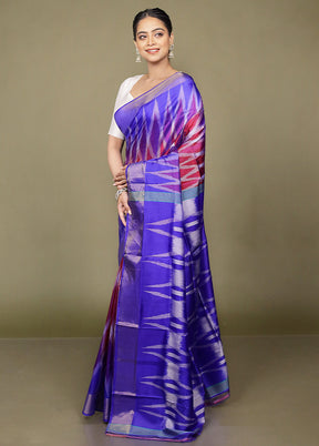 Blue Pure Bishnupuri Silk Saree Without Blouse Piece