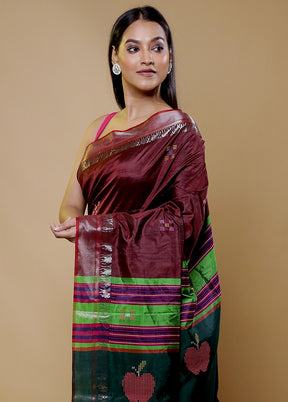 Brown Kalakshetra Silk Saree With Blouse Piece