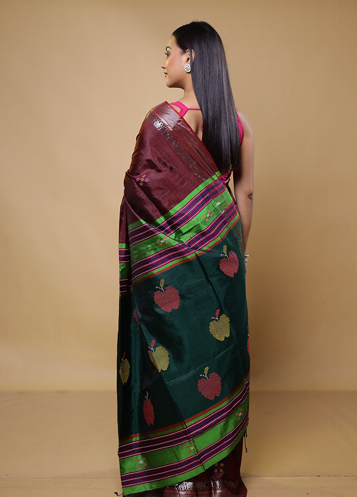 Brown Kalakshetra Silk Saree With Blouse Piece