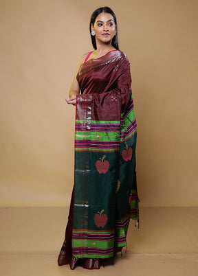Brown Kalakshetra Silk Saree With Blouse Piece