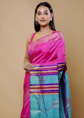Pink Kalakshetra Silk Saree With Blouse Piece