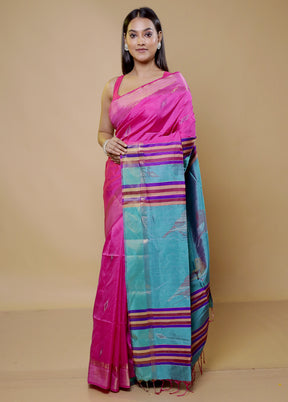 Pink Kalakshetra Silk Saree With Blouse Piece