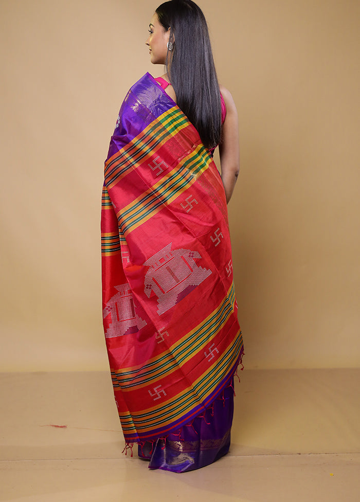 Purple Kalakshetra Silk Saree With Blouse Piece