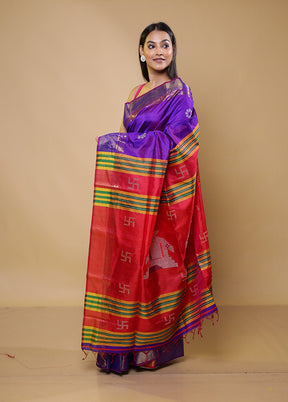 Purple Kalakshetra Silk Saree With Blouse Piece