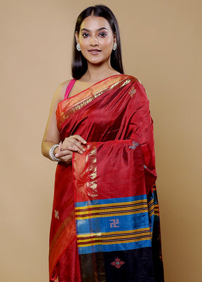 Red Kalakshetra Kalakshetra Silk Saree With Blouse Piece
