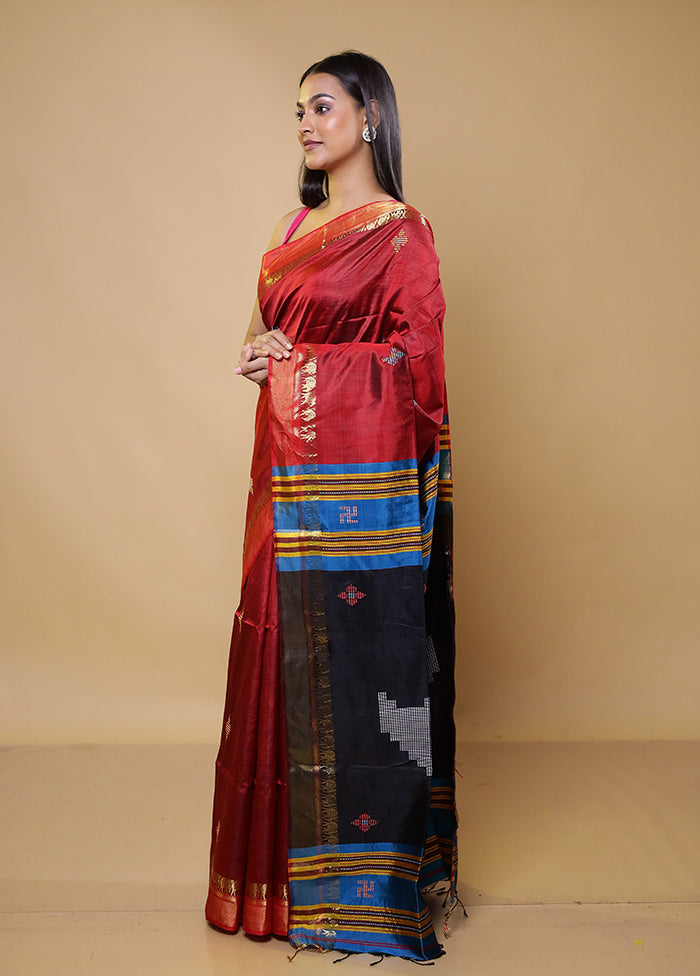 Red Kalakshetra Kalakshetra Silk Saree With Blouse Piece