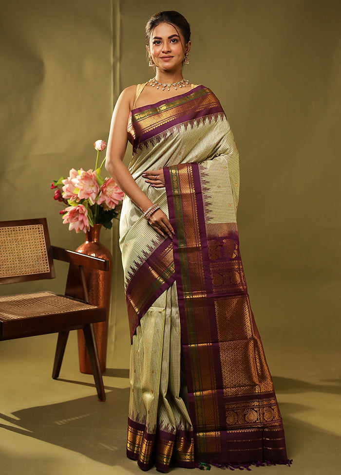 Green Gadwal Pure Silk Saree Without Blouse Piece