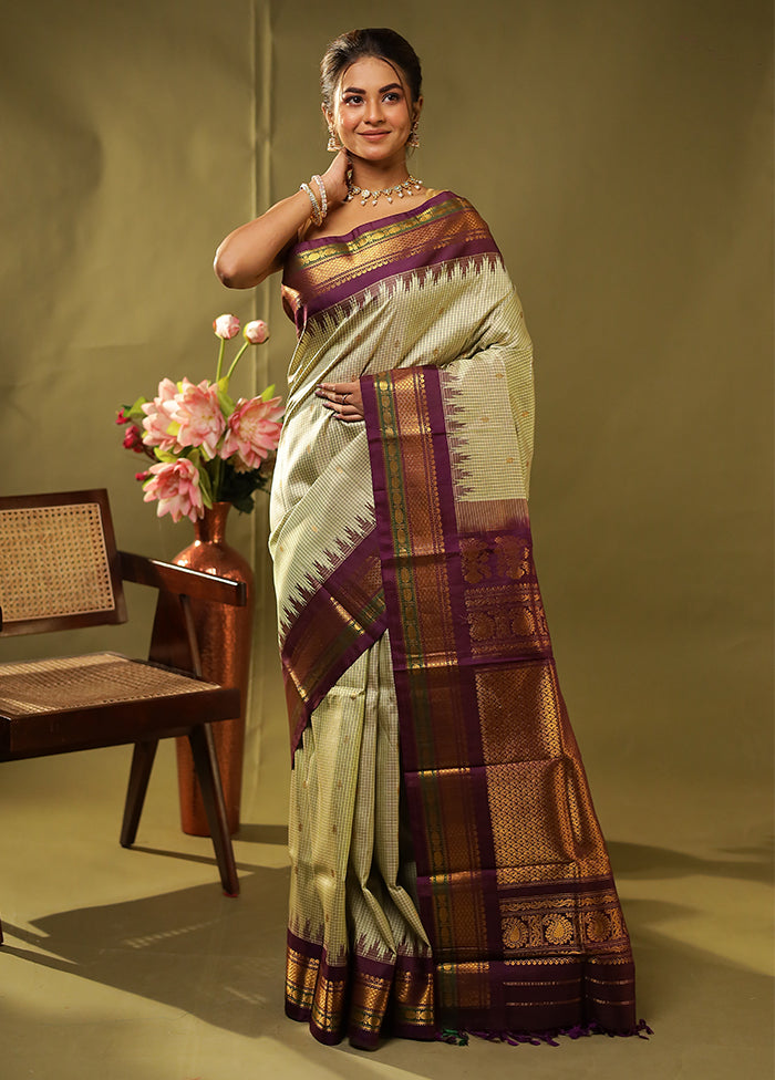 Green Gadwal Pure Silk Saree Without Blouse Piece