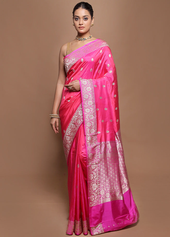 Pink Handloom Katan Pure Silk Saree With Blouse Piece