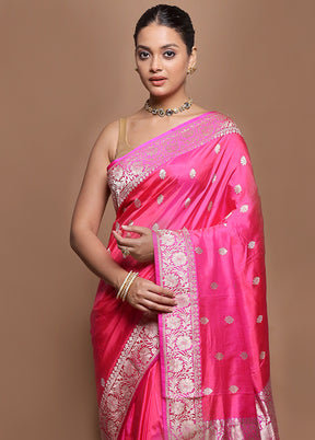 Pink Handloom Katan Pure Silk Saree With Blouse Piece