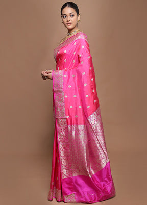 Pink Handloom Katan Pure Silk Saree With Blouse Piece