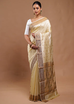 Cream Handloom Katan Pure Silk Saree With Blouse Piece