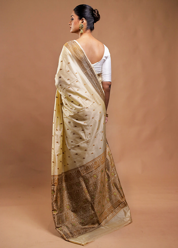 Cream Handloom Katan Pure Silk Saree With Blouse Piece
