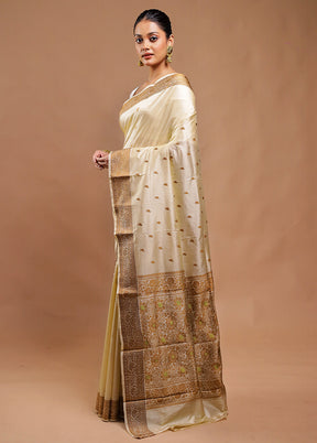 Cream Handloom Katan Pure Silk Saree With Blouse Piece