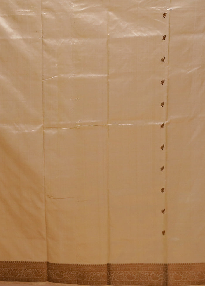 Cream Handloom Katan Pure Silk Saree With Blouse Piece