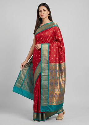 Maroon Kanjivaram Silk Saree With Blouse Piece