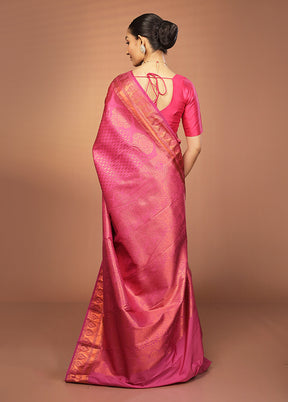 Pink Kanjivaram Silk Saree With Blouse Piece