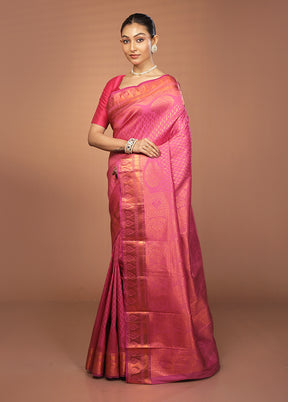 Pink Kanjivaram Silk Saree With Blouse Piece