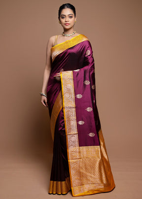 Purple Handloom Katan Pure Silk Saree With Blouse Piece