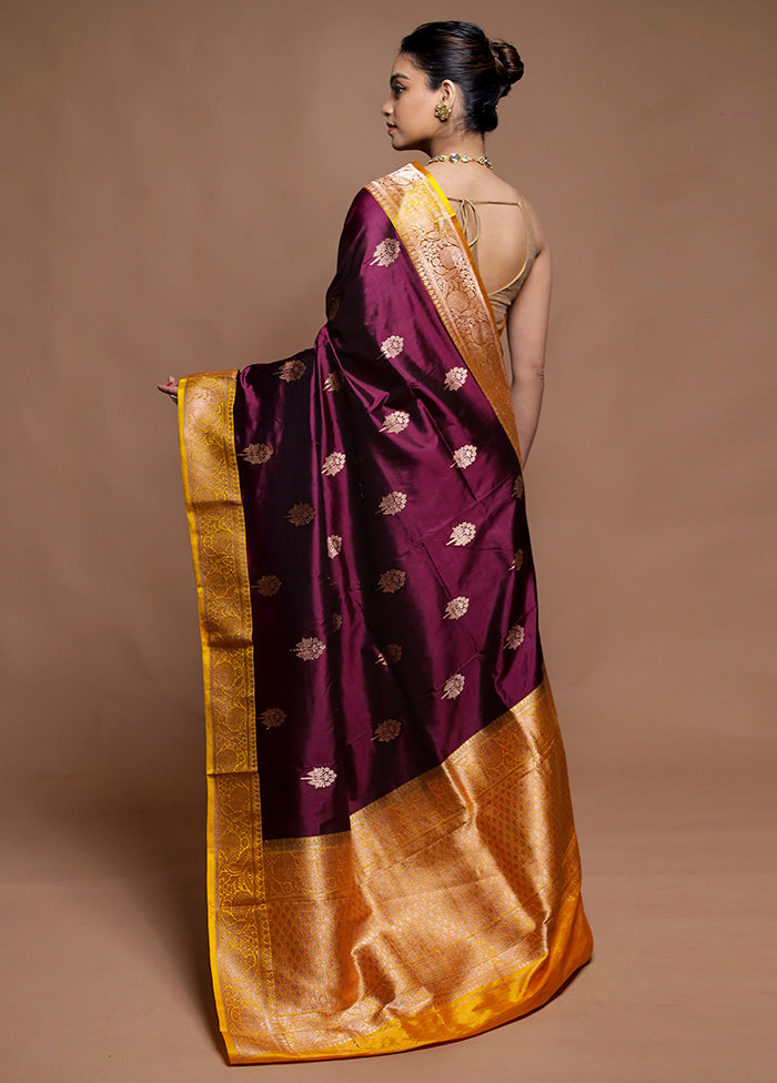 Purple Handloom Katan Pure Silk Saree With Blouse Piece