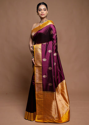 Purple Handloom Katan Pure Silk Saree With Blouse Piece