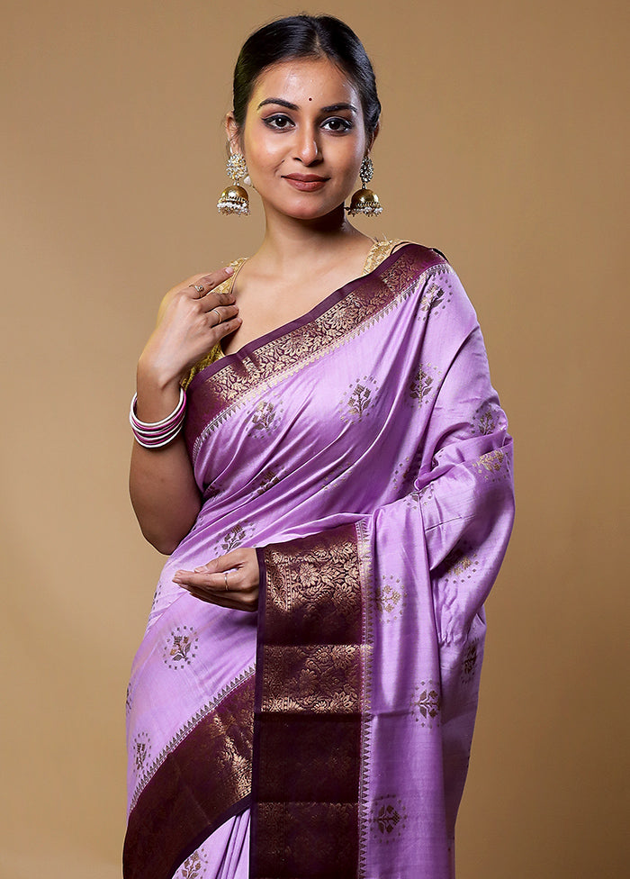 Purple Handloom Dupion Silk Saree With Blouse Piece