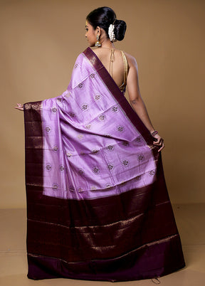 Purple Handloom Dupion Silk Saree With Blouse Piece