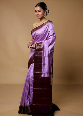 Purple Handloom Dupion Silk Saree With Blouse Piece