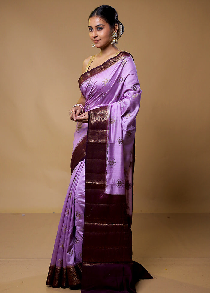 Purple Handloom Dupion Silk Saree With Blouse Piece