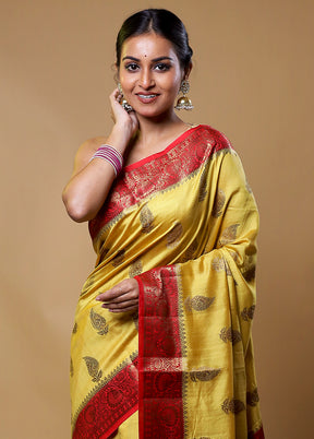 Yellow Handloom Dupion Silk Saree With Blouse Piece