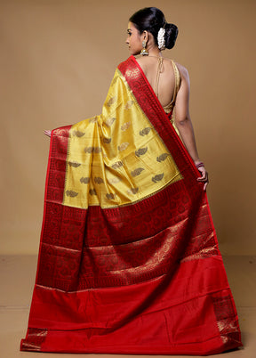Yellow Handloom Dupion Silk Saree With Blouse Piece
