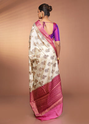 White Handloom Dupion Pure Silk Saree With Blouse Piece