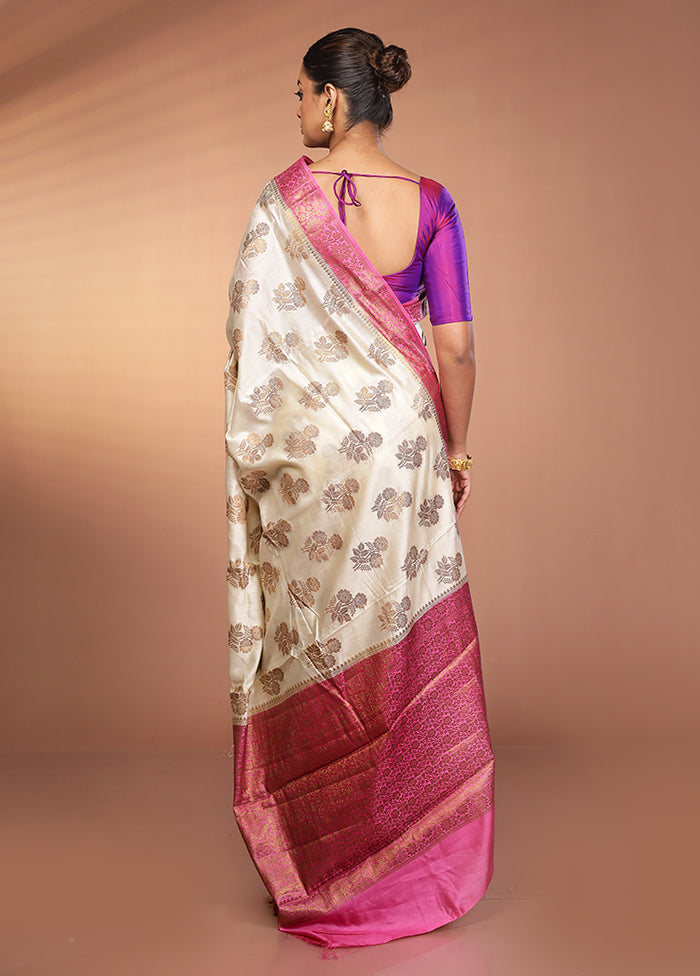 White Handloom Dupion Pure Silk Saree With Blouse Piece
