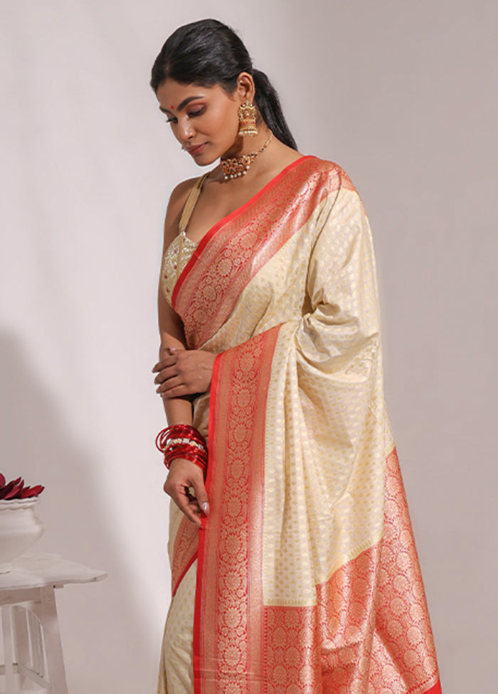 Cream Uppada Silk Saree With Blouse Piece