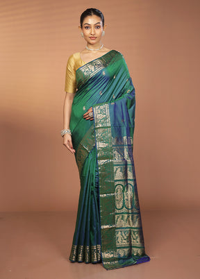 Green Handloom Baluchari Pure Silk Saree With Blouse Piece