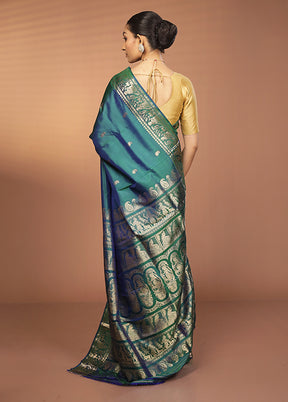 Green Handloom Baluchari Pure Silk Saree With Blouse Piece