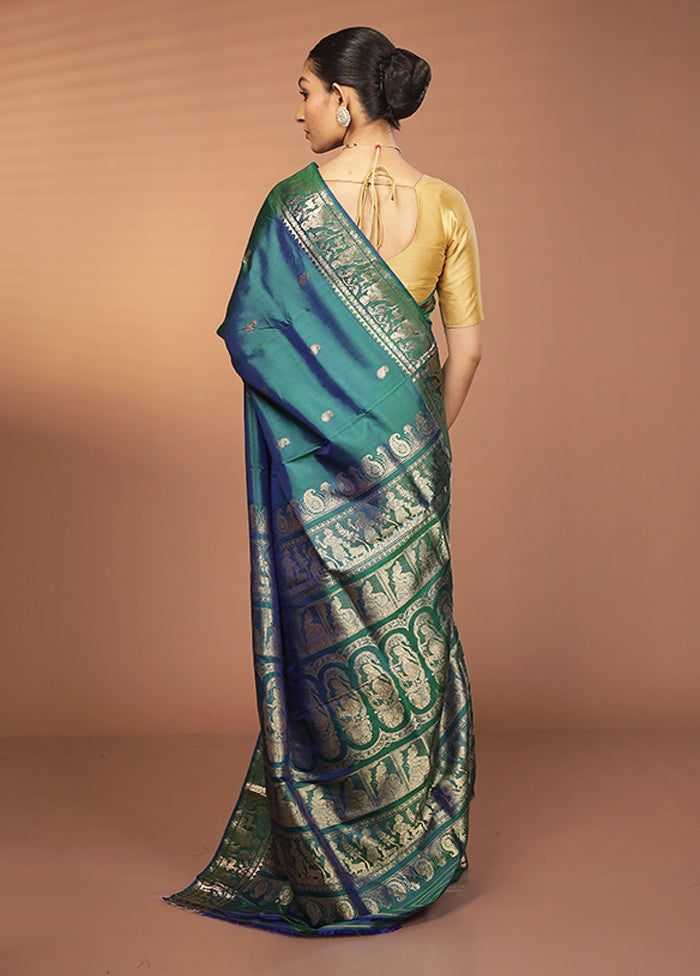 Green Handloom Baluchari Pure Silk Saree With Blouse Piece