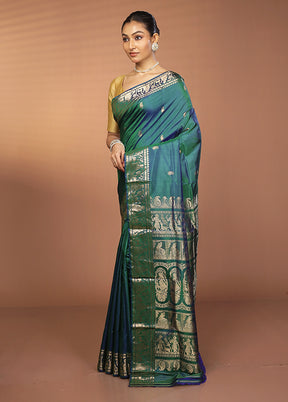Green Handloom Baluchari Pure Silk Saree With Blouse Piece