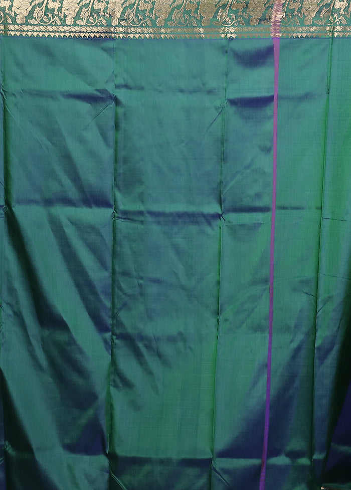 Green Handloom Baluchari Pure Silk Saree With Blouse Piece