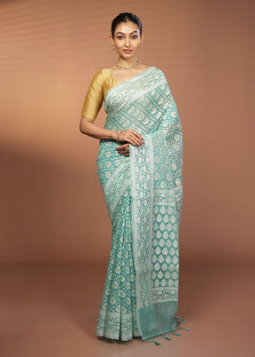 Green Kora Silk Saree With Blouse Piece