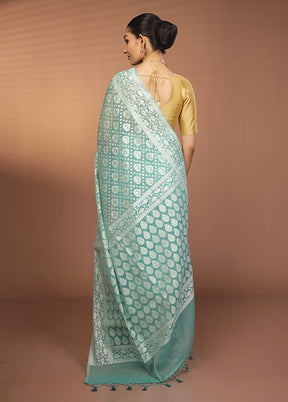 Green Kora Silk Saree With Blouse Piece