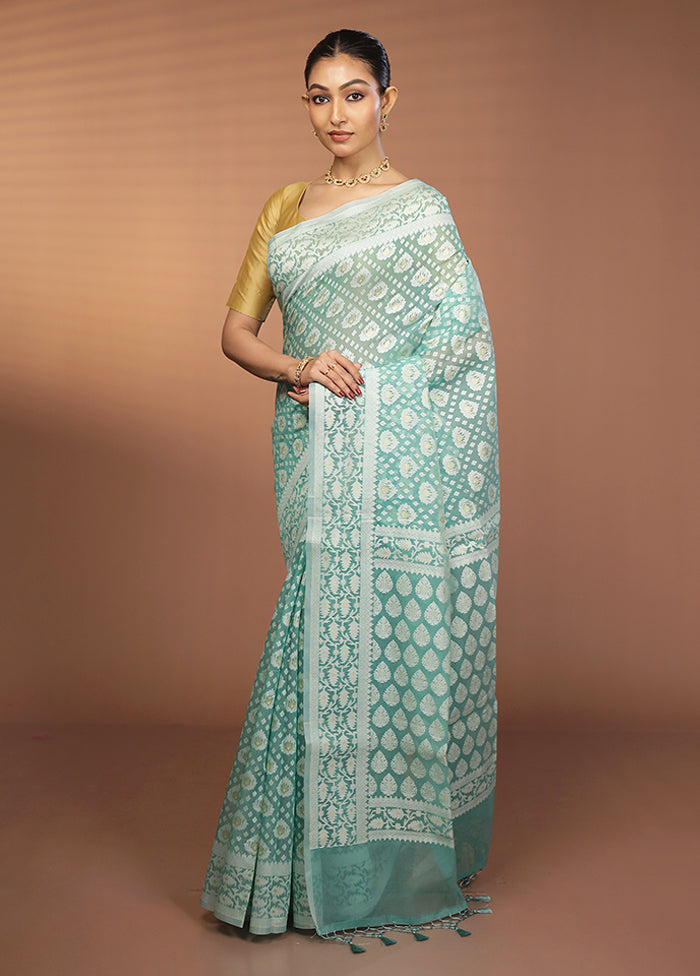 Green Kora Silk Saree With Blouse Piece