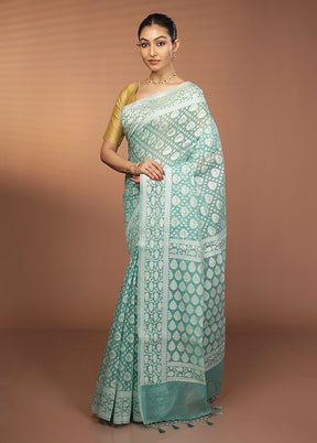 Green Kora Silk Saree With Blouse Piece