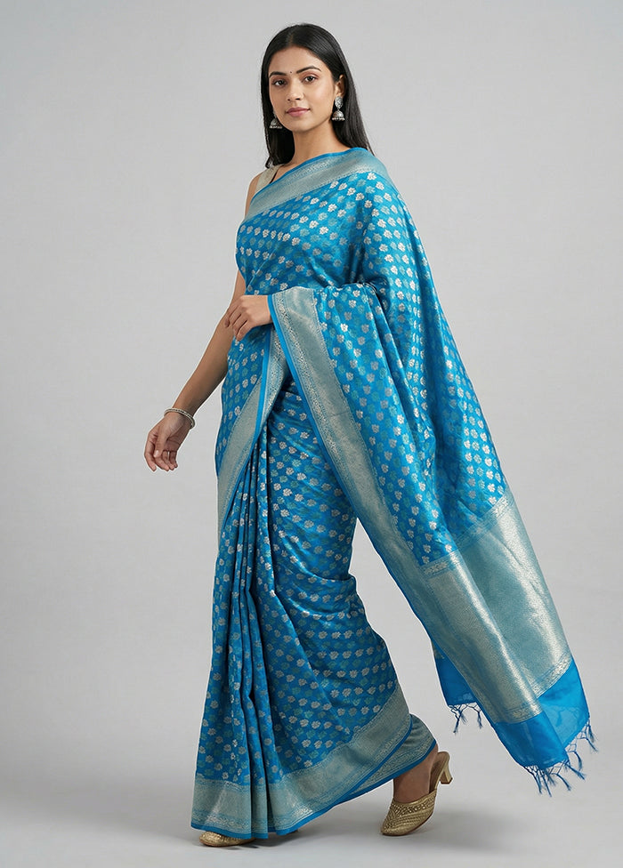 Blue Kora Silk Saree With Blouse Piece