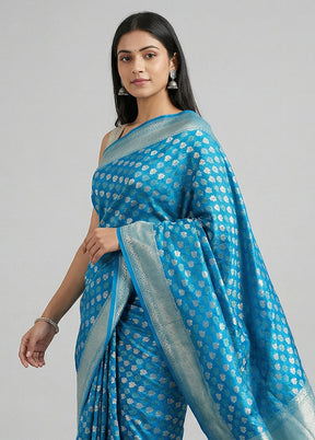 Blue Kora Silk Saree With Blouse Piece