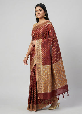 Maroon Kora Silk Saree With Blouse Piece