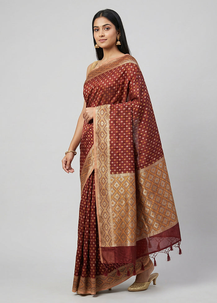 Maroon Kora Silk Saree With Blouse Piece