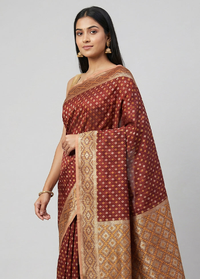 Maroon Kora Silk Saree With Blouse Piece