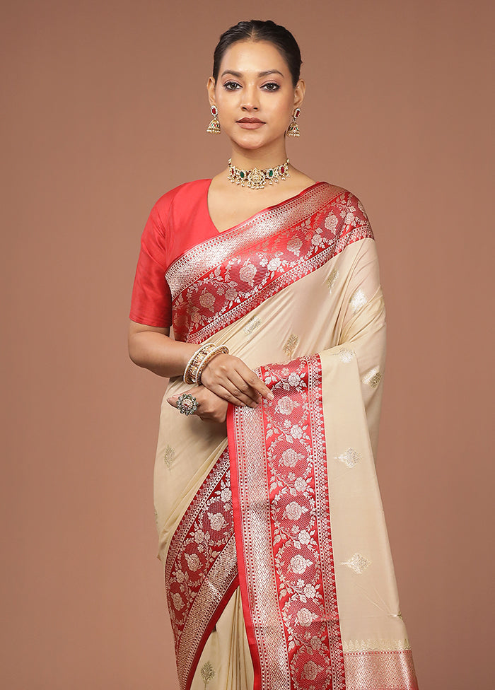 Cream Katan Silk Saree With Blouse Piece